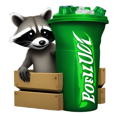 raccoon in a dumpster drinking a monster energy drink sticker