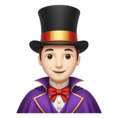 circus magician portrait, head and shoulders only, top hat, cape collar, confident smile, magical vibe, 3D cartoon, mobile game icon style, clean background, no text, no watermark
 sticker