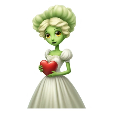 "galora green blonde alien woman" in white Victorian dress elegant, full body holdig big hearth sticker