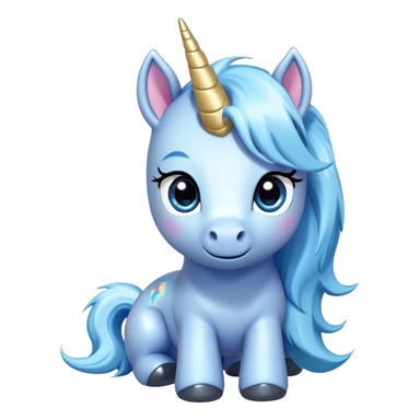"A cute and expressive blue unicorn pony with a white mane and tail, large shiny blue eyes, and a cheerful personality. The character should have a smooth cartoonish style with a vibrant color palette. The pony should be highly expressive, with different emotions such as happiness, excitement, sadness, surprise, anger, and love. Each emote should be designed in a chibi or kawaii art style, with exaggerated facial expressions. The background should be transparent, making the emotes perfect for streaming or chat applications. Keep the lighting soft and shading smooth to maintain a polished and clean look." sticker