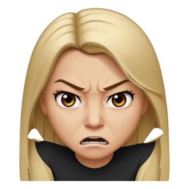 Mujer color de piel moreno claro, con cabello rubio largo, lacio y suelto, ojos negros, enojada  sticker