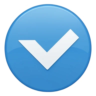 Simple icon, blue circle with a white checkmark in the center, clean white background, flat design, minimal style, clear and sharp, no text, no shadow. sticker