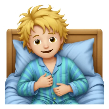 emoji- of a smiley boy getting up from a bed sticker