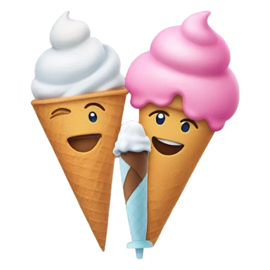 a blushing emoji smiling holding up two ice cream cones sticker