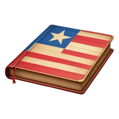Elegant aged book with the Puerto Rican flag subtly embossed on the cover, carved wooden theater stage symbol, vintage textured cover with warm wood and parchment tones, slightly glowing, representing the eternal legacy of scenic design sticker