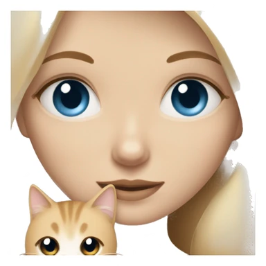 Blonde hair girl with blue eyes cuddling beige cat with brown eyes sticker