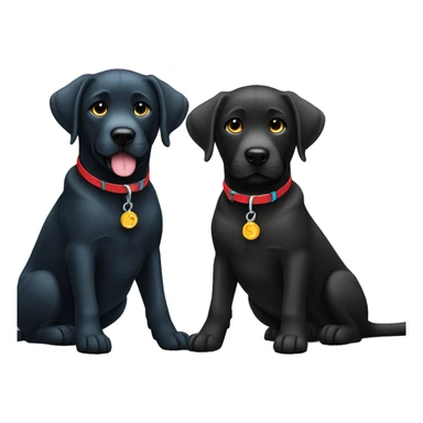black-coloured labrador on the left with red collar, black-coloured labrador on the right with light blue collar. sticker