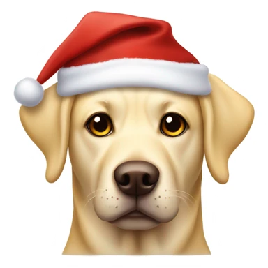 Yellow Labrador with big brown eyes wearing a floppy Santa hat sticker