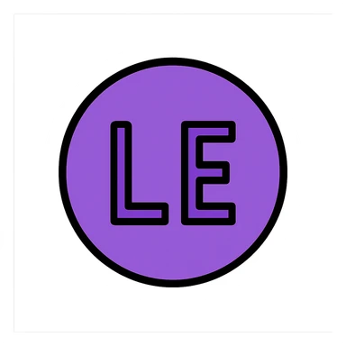 Change the entire interior of the circle to purple color, keep the letters 'LE' in uppercase and black color, centered inside the circle, in lineal color icon style with black outlines. sticker
