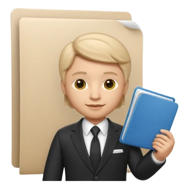 Apple Memoji-style 3D emoji of a diplomat wearing a formal suit holding a document or folder, soft shading, rounded shapes, no background. sticker
