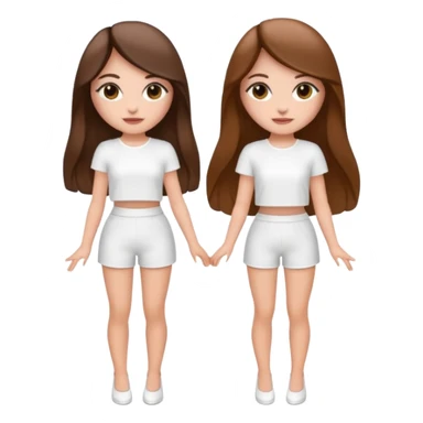 👯‍♀️ generate this emoji, as two white girls, bffs, the same pose but maybe the outfit cuter. we are models. both with brown hair. one girl in white outfit, the other in black. luxury outfits  sticker