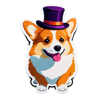 Corgi dog with hat sticker