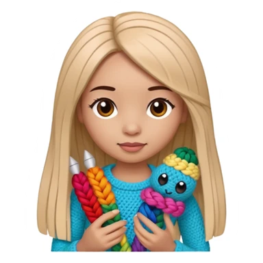 Pegatinas de Mujer con pelo lacio  tejiendo un amigurumi  sticker