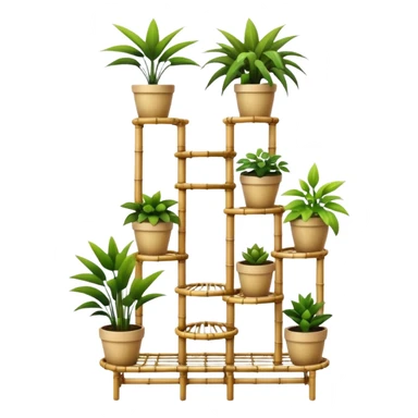 Large multi-tier multi-level spiral step plant rack constructed from thin bamboo poles  sticker