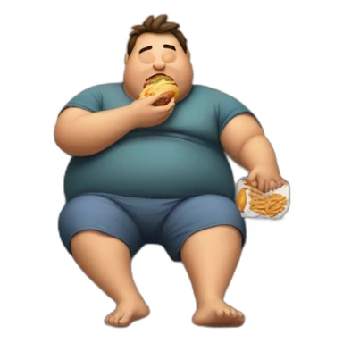fat lazy guy eating junk food in front of tv screen in sofa sticker