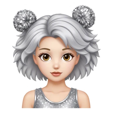 Cheerleader with hair down and Pom Pom’s wearing all silver and glitter sticker