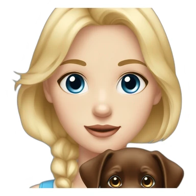 Blonde girl blue eyes with chocolate puppie labrador sticker