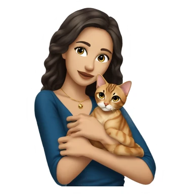 Beautiful skinny woman long dark brown hair in dark dress with gold earrings and blond blue eyes man  hair hug bengal cat sticker