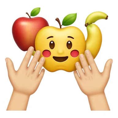 Una mano emoji amarilla al estilo de Apple iOS haciendo un gesto único: el dedo índice apuntando hacia arriba, los dedos medio y anular doblados hacia adentro, y el pulgar tocando el meñique sticker