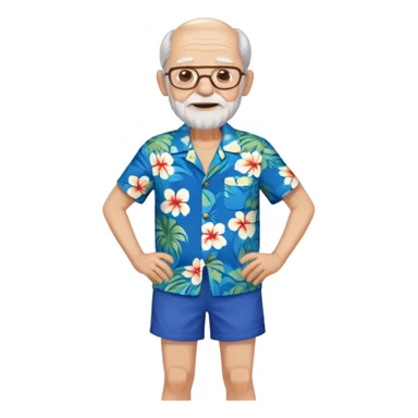 old man in blue  hawaiian shirt blue short full body sticker