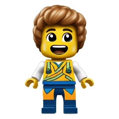 An excited LEGO Minifigure with hands on hips and glowing  sticker