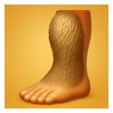 Create an emoji that looks exactly like the reference image in iOS emoji style. The emoji should have 3D appearance, shiny surface, smooth gradients, soft shadows, and a realistic hairy leg and foot with a classic emoji look. Add a glossy effect to the skin. sticker