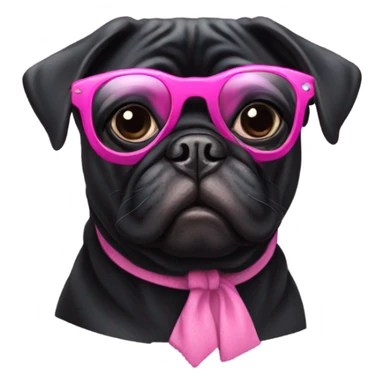 Black pug wearing pink glasses  sticker