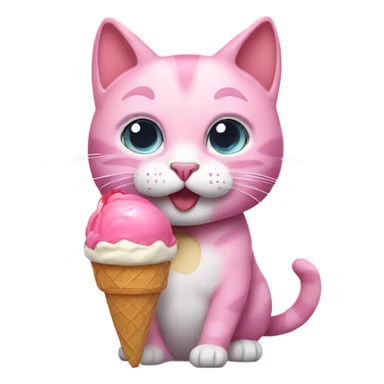 Pink cat eating ice cream sticker