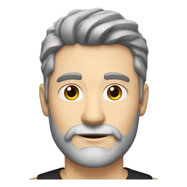 White man in black v-neck shirt with greying black hair and short greying beard sticker