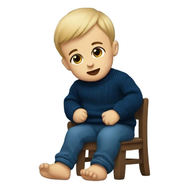 baby in dark blue sweater chewing fist sticker