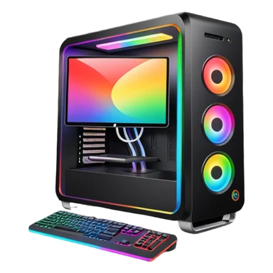 a black gaming pc with rgb lights  sticker