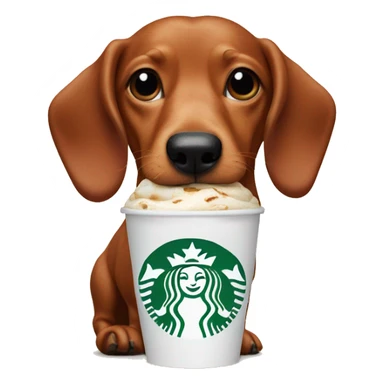 Red wiener dog licking a Starbucks pup cup  sticker