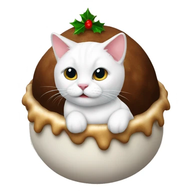 A white cat in a Christmas pudding petbed sticker