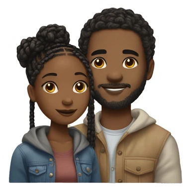 Realistic black girl with box braids and light skin boy with short curly hair and a short beard hugging sticker