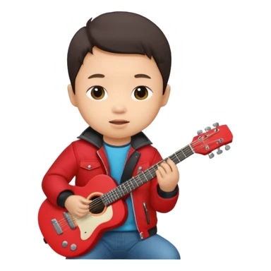 guitar rock player, baby asian head, red jacket sticker