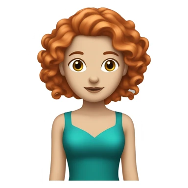 a white girl with long curly red hair and a teal dress and a tiara sticker
