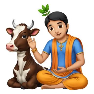 Indian man worshipping cow sticker
