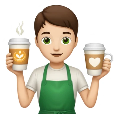 Barista + green apron + latte cup sticker