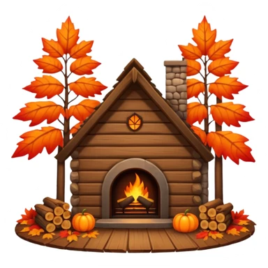 🏡🍁🔥 Cozy cabin with fireplace in autumn sticker