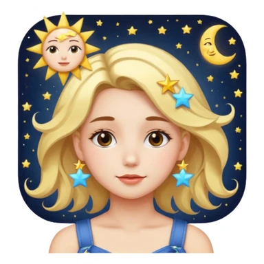 An Emoji of girl, who can be described by three words: sun, moo, star sticker