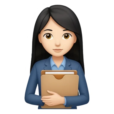 a light tan woman with long black hair past mid-back, round brown eyes and manila folder in her hands sticker