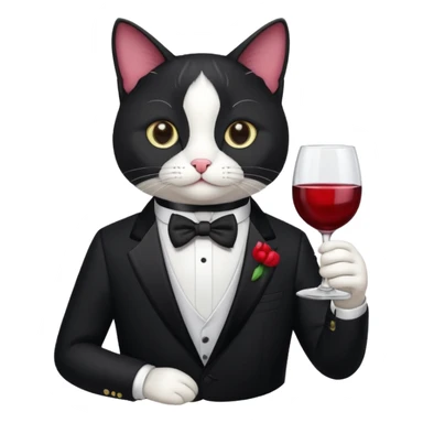 Tuxedo cat with a glass of wine sticker