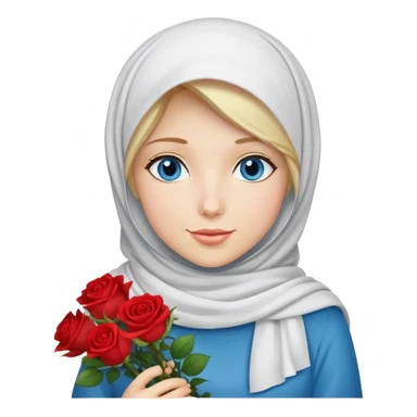 Hijab Girl with blond hair blue eyes beautiful finish and holding a bouquet of roses sticker
