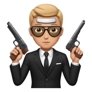 secret agent black suit, gun sticker