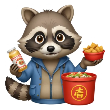 Hobo raccoon with Chinese food sticker