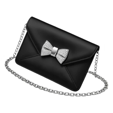 ultra detailed realistic Jimmy choo New Season: Soft card holder with chain, 
black Satin Cardholder with statement crystal-embellished bow. With silver-tone chain, envelope-style flap for functionality, render, 4k, 8000x8000 pixels, 300 dpi, no emoji faces or emoji icons, no human  sticker