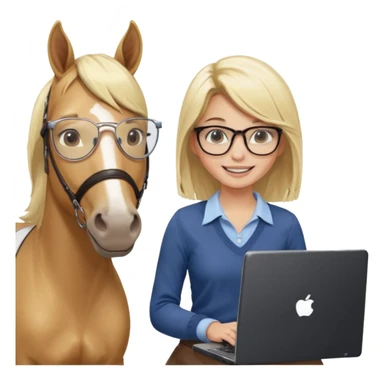 je voudrai un emoji d'une fille aux cheveux longs et blonds avec des lunettes qui fait plein de choses droles (1 avec un cheval, 1 derrière un écran ou une console, une entrain de découper, une entrain de faire un jeu de société, une qui cuisine, sticker