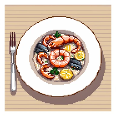A plate of delicious seafood rice with prawns sticker