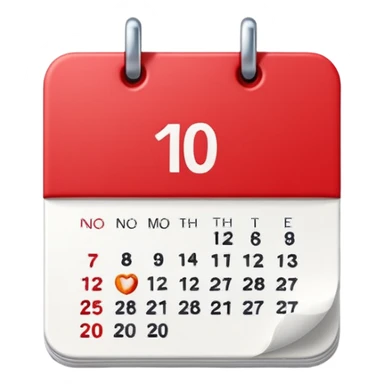 Apple-style 3D emoji icon of a calendar in perspective view, minimalistic design, only one centered date number, no month name, no weekday, no text or symbols other than the single number, realistic glossy material, soft depth, clean and detailed rendering sticker