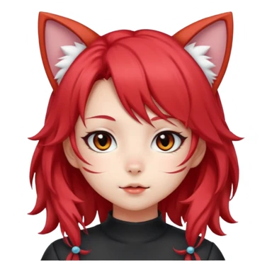 very cute anime cat-girl with cat ears, red blowing hair sticker